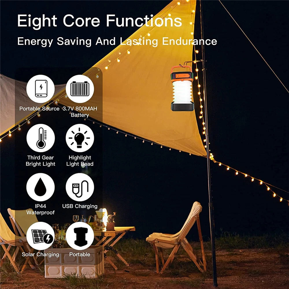 Solar Rechargeable LED Camping Lantern Flashlight