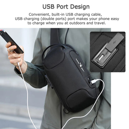 Anti-Theft Sling Backpack with USB Port Black Camouflage
