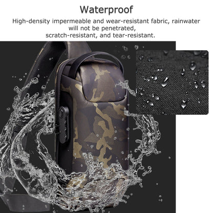 Anti-Theft Sling Backpack with USB Port Black Camouflage