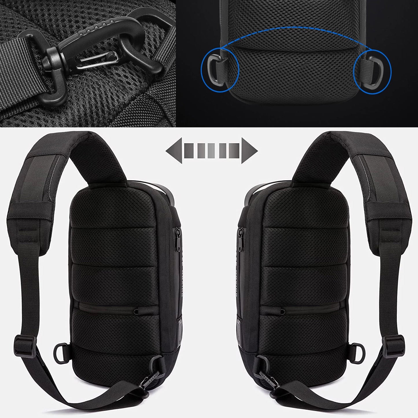 Anti-Theft Sling Backpack with USB Port Black Camouflage