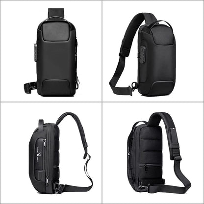 Anti-Theft Sling Backpack with USB Port Black Camouflage