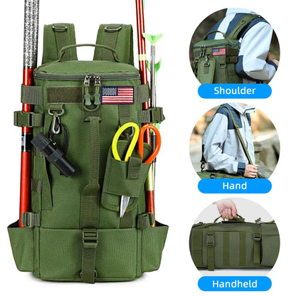 600D Waterproof Fishing Backpack Rod Holder Tackle Bag for Outdoor Use