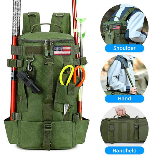 600D Waterproof Fishing Backpack Rod Holder Tackle Bag for Outdoor Use