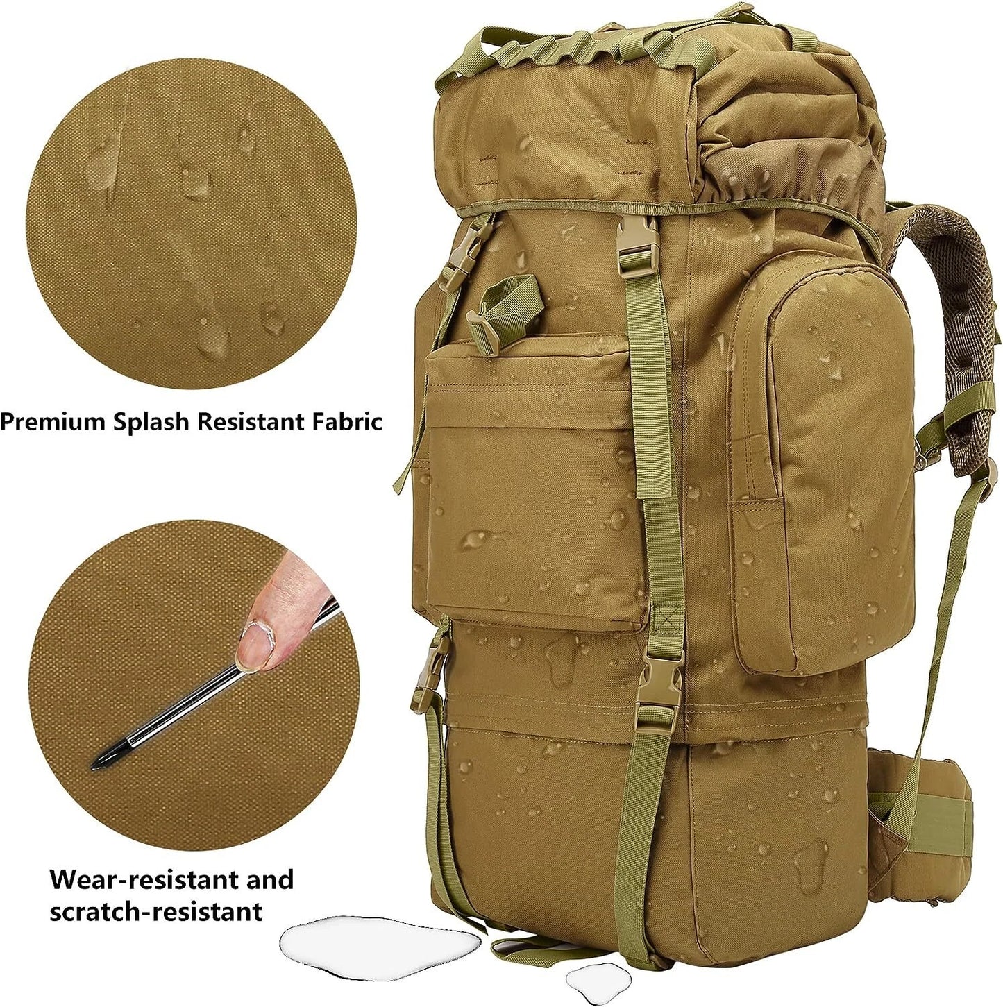 65L Tactical Hiking Backpack with Rain Cover and MOLLE Design