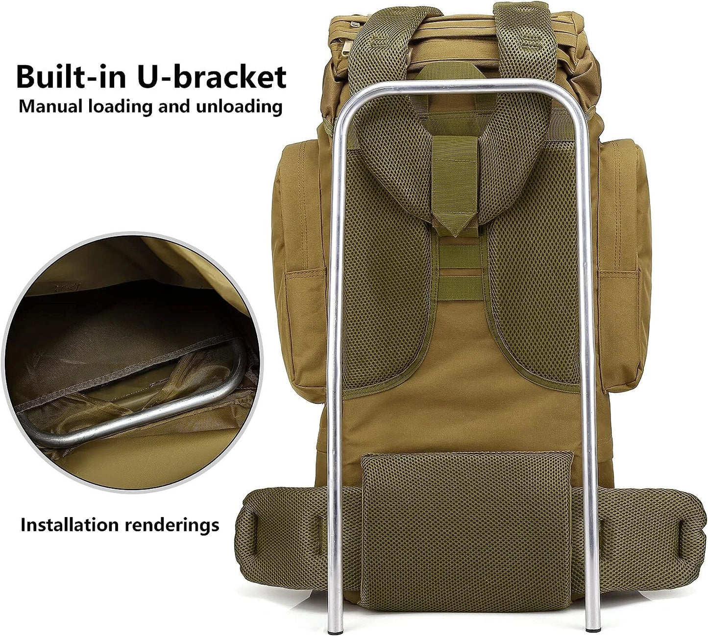 65L Tactical Hiking Backpack with Rain Cover and MOLLE Design