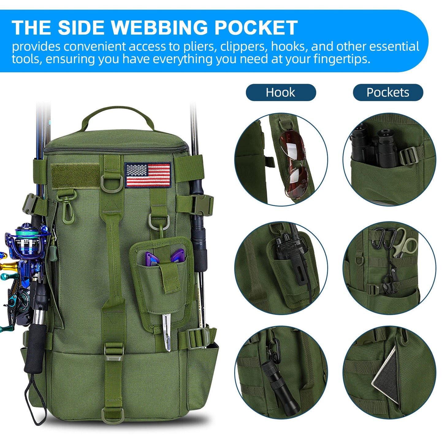 600D Waterproof Fishing Backpack Rod Holder Tackle Bag for Outdoor Use