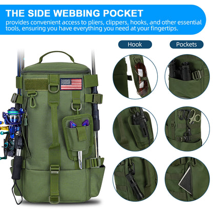 600D Waterproof Fishing Backpack Rod Holder Tackle Bag for Outdoor Use