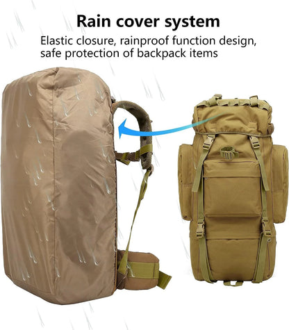 65L Tactical Hiking Backpack with Rain Cover and MOLLE Design