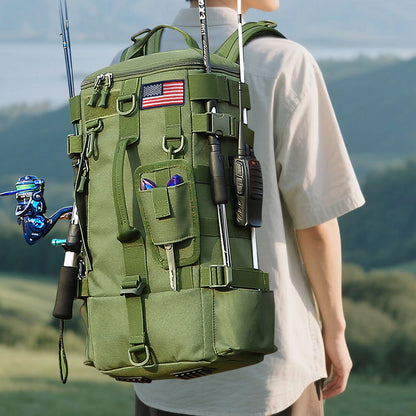 600D Waterproof Fishing Backpack Rod Holder Tackle Bag for Outdoor Use