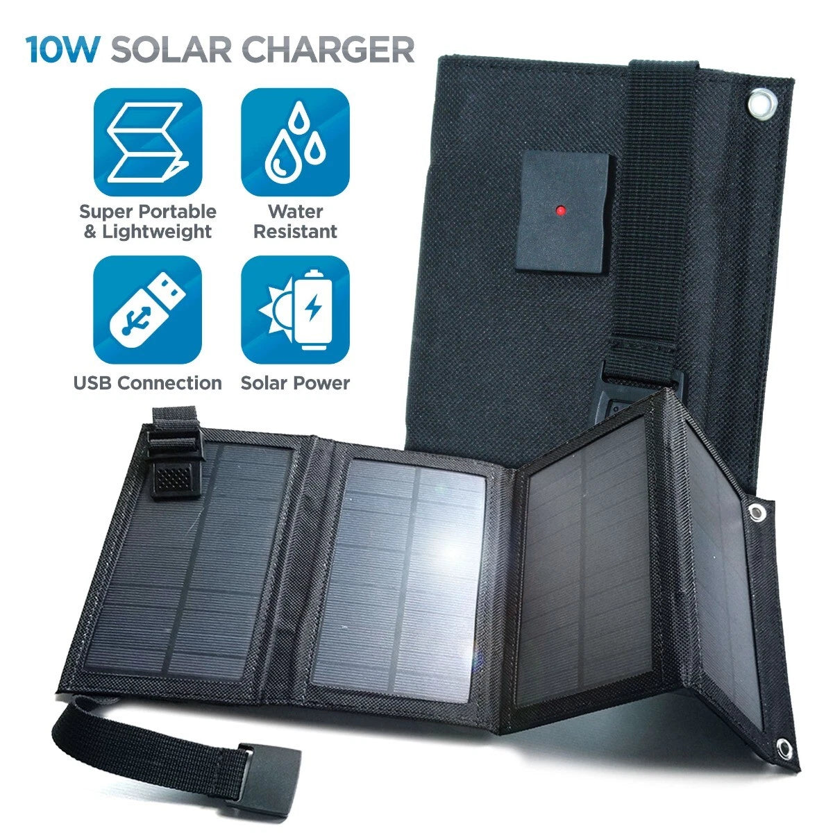 10W Portable Solar Charger Lightweight Water Resistant Panel