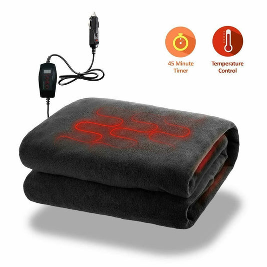 12V Heated Car Travel Blanket with 45-Minute Timer