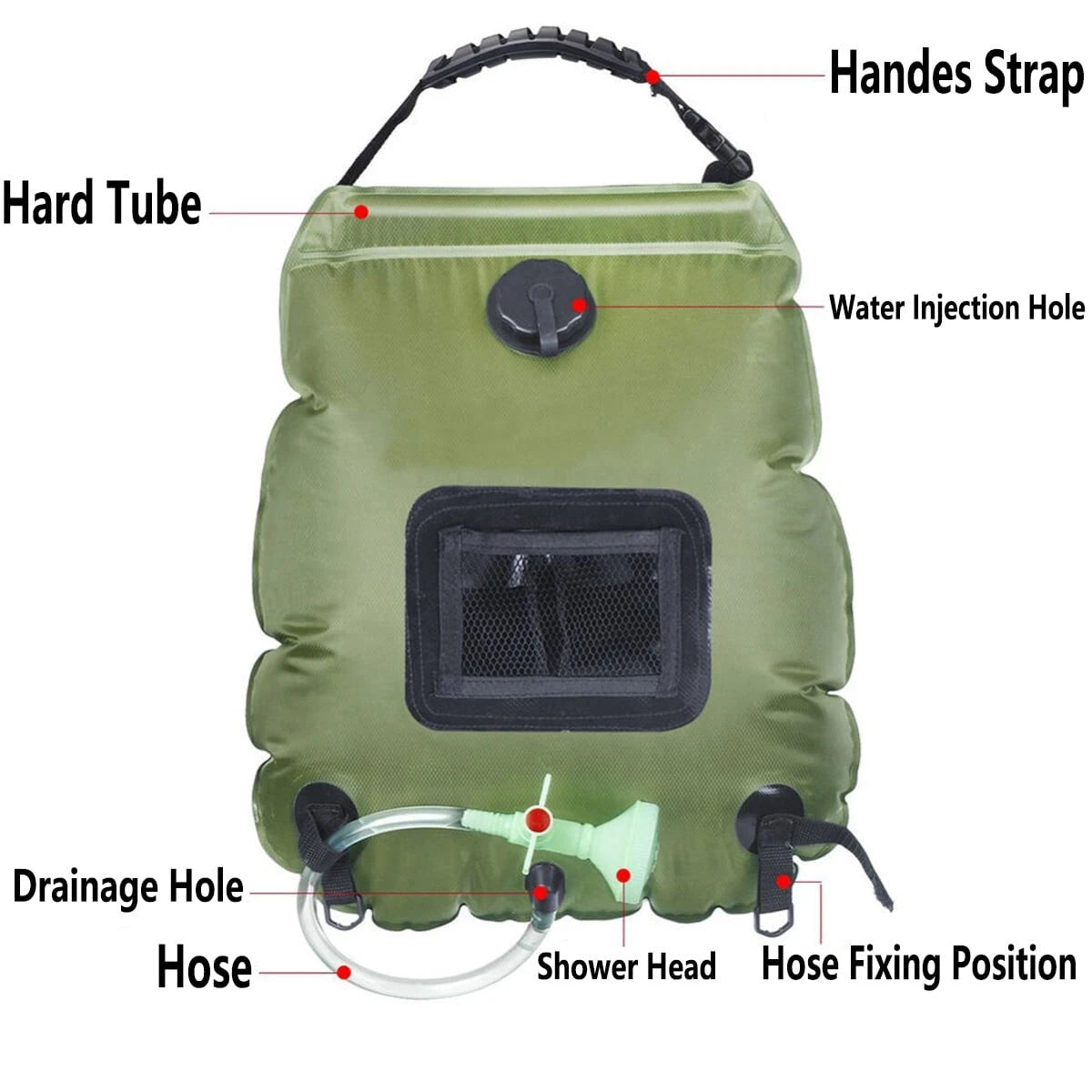 20L Solar Camping Shower Bag with Hose and Hanging Strap