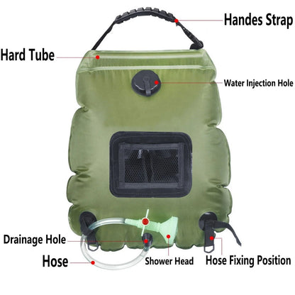20L Solar Camping Shower Bag with Hose and Hanging Strap