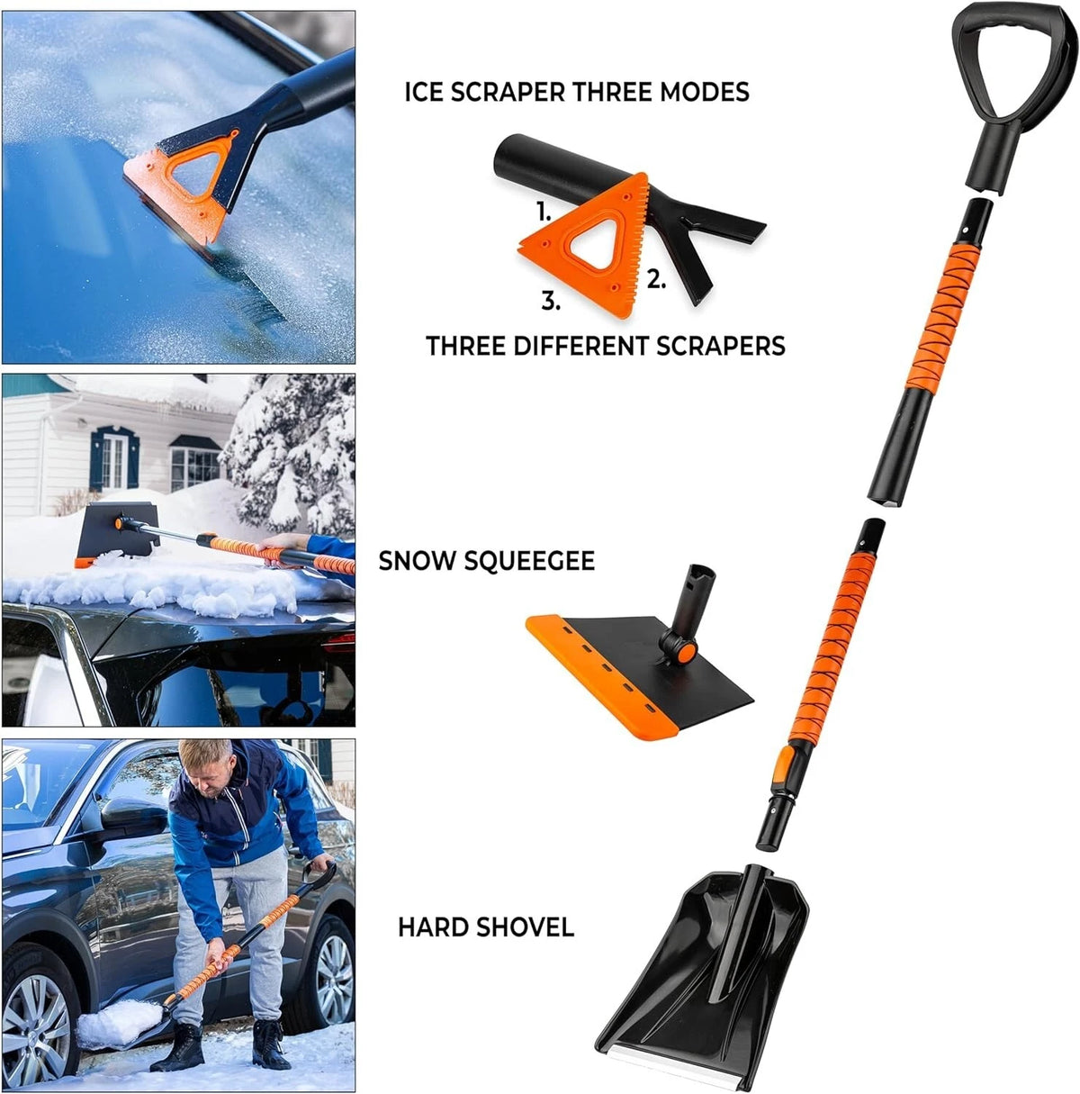 5-in-1 Extendable Car Snow Shovel Ice Scraper and Squeegee
