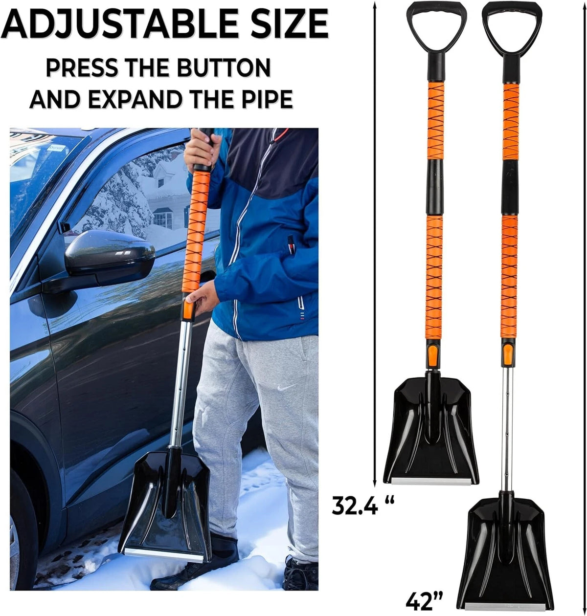 5-in-1 Extendable Car Snow Shovel Ice Scraper and Squeegee