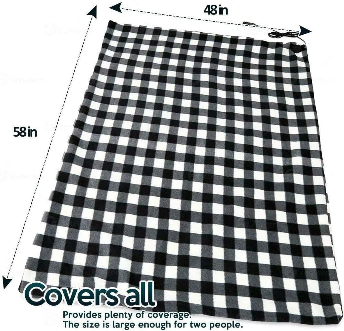 12V Heated Car Travel Blanket Black and White Fleece Throw
