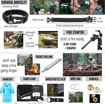150 Piece Emergency Survival Kit Tactical Backpack Camping Hiking