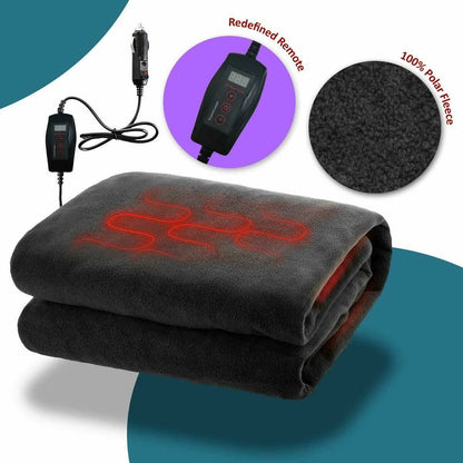12V Heated Car Travel Blanket with 45-Minute Timer