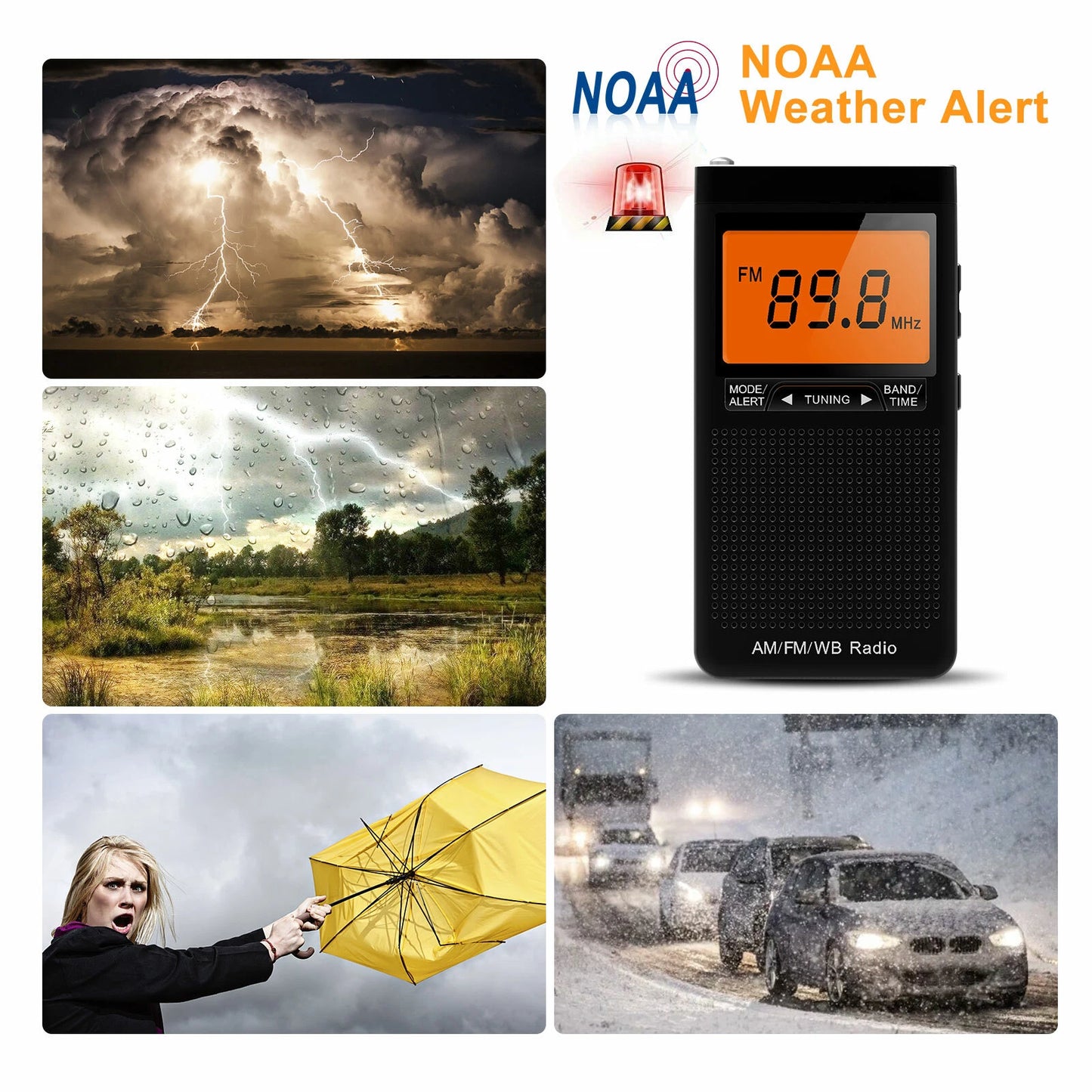 Portable NOAA Weather Radio AM FM Emergency Pocket Radio LCD Antenna
