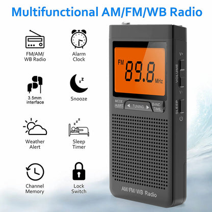 Portable NOAA Weather Radio AM FM Emergency Pocket Radio LCD Antenna