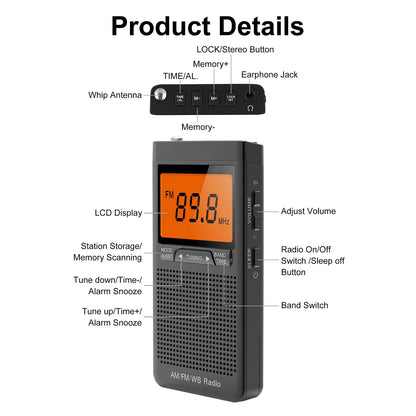 Portable NOAA Weather Radio AM FM Emergency Pocket Radio LCD Antenna