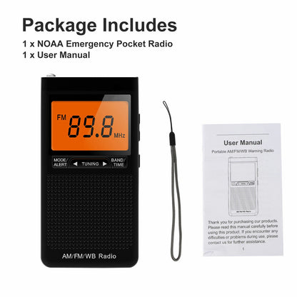 Portable NOAA Weather Radio AM FM Emergency Pocket Radio LCD Antenna