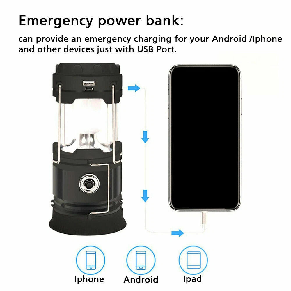 2pcs Solar LED Camping Lantern USB Rechargeable Flashlight