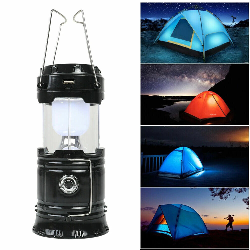 2pcs Solar LED Camping Lantern USB Rechargeable Flashlight