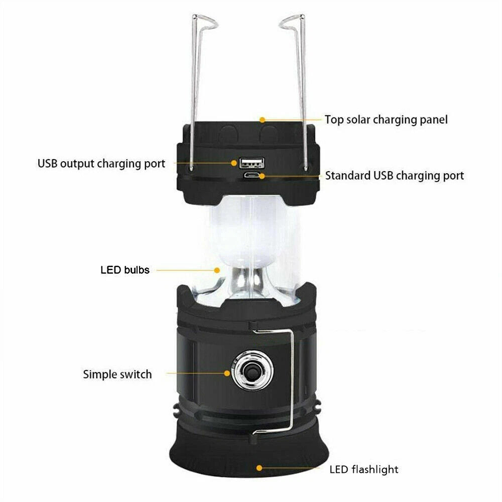 2pcs Solar LED Camping Lantern USB Rechargeable Flashlight