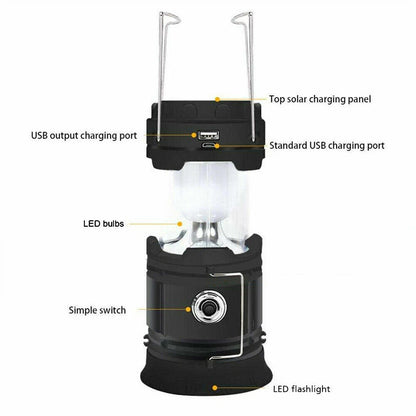 2pcs Solar LED Camping Lantern USB Rechargeable Flashlight