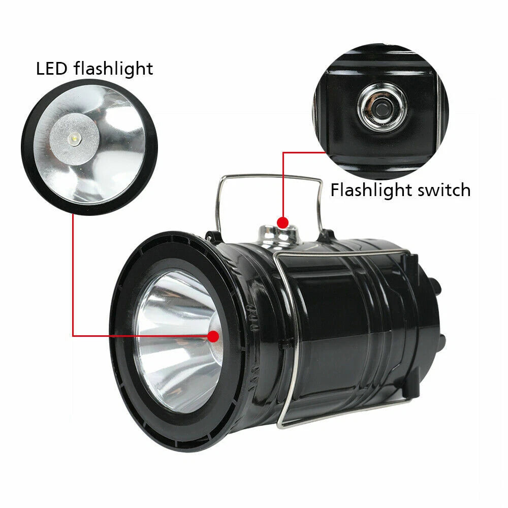 2pcs Solar LED Camping Lantern USB Rechargeable Flashlight