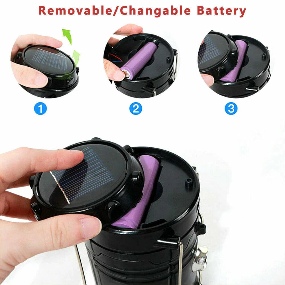 2pcs Solar LED Camping Lantern USB Rechargeable Flashlight