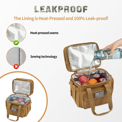 Tactical lunch bag with leakproof insulated lining for food and drinks