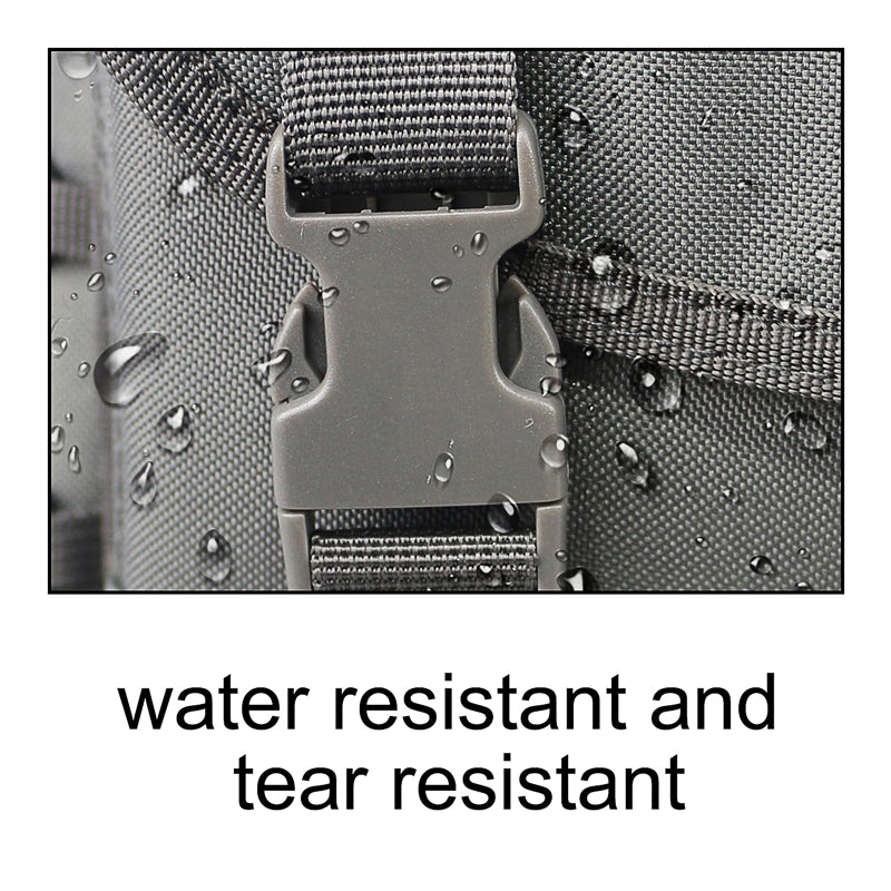 Close-up of tactical bag water-resistant and tear-resistant fabric with durable buckle